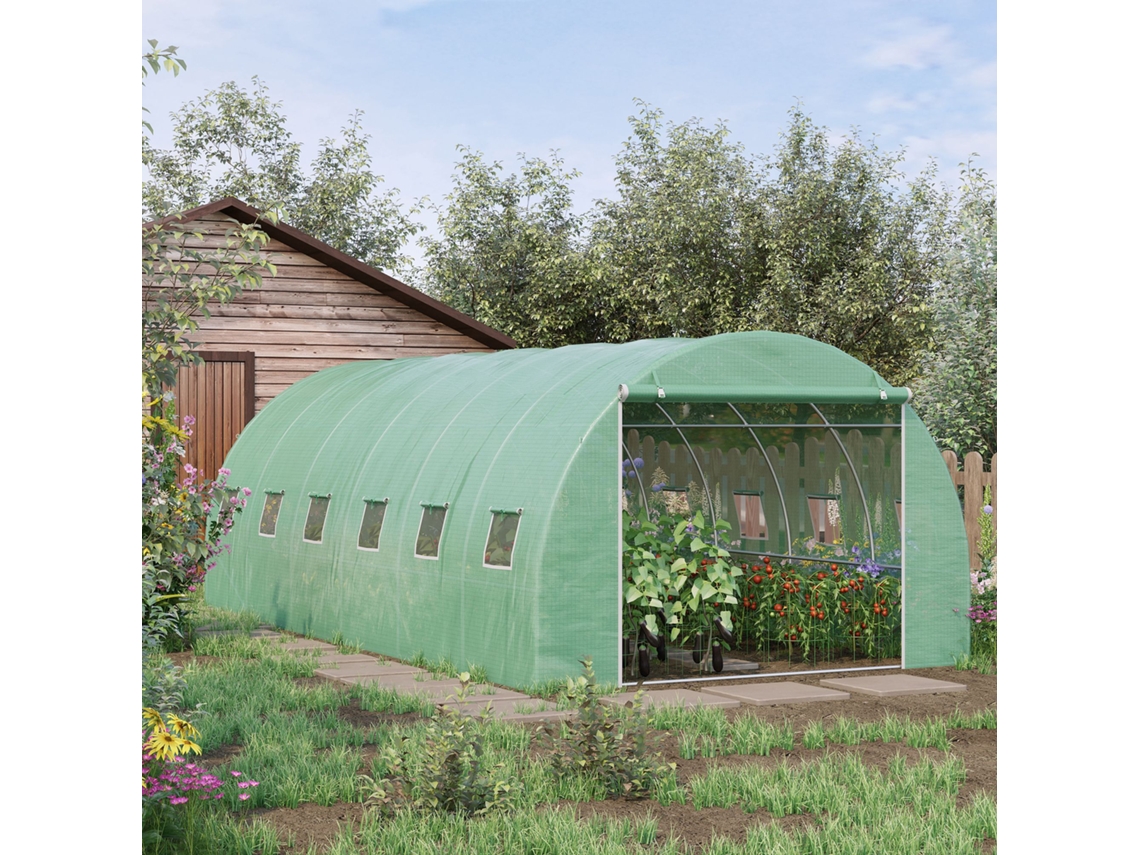 Estufa Tipo Túnel Para Pomar, Com 12 Janelas E Porta, Ideal Para Cultivo De Plantas, Vegetais E Flores Verdes