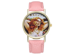 Reloj De Pulsera De Cuarzo Unisex Con Correa De Cuero Pu Zhoulianfa Rosa