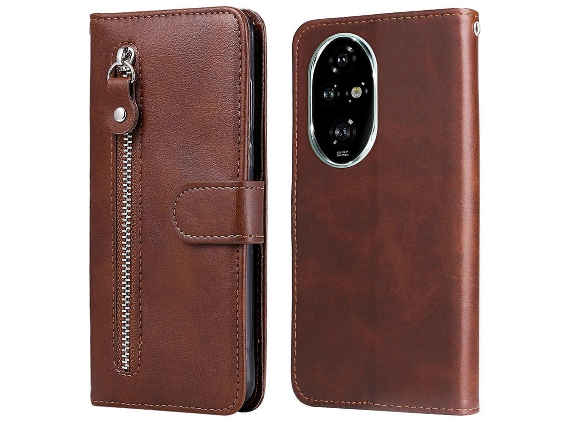 Capa De Couro Com Textura De Bezerro E Bolso Com Zíper Para Honor 200 Pro 5g