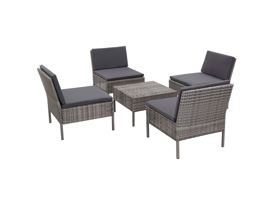 Maison Exclusive - 5 Pcs Conjunto Sofás De Jardim C/ Almofadões Vime Pe Cinzento