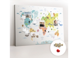 Quadro De Cortiça Mapa-múndi Com Animais Para O Quarto Das Crianças Espelharte (140x100 Cm)