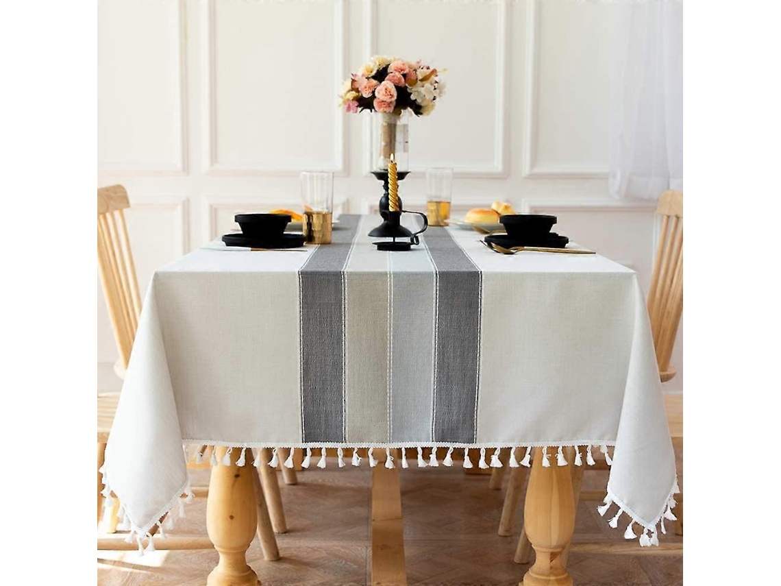 Lurelia Toalha De Mesa Retangular Algodão Linho Natural 140140 Cm Lavável Antimanchas Bordado Borlas