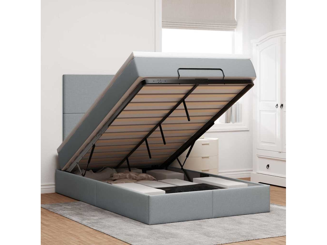 Estrutura Cama Otomana Colchão 120x200 Cm Tecido Cinzento Claro