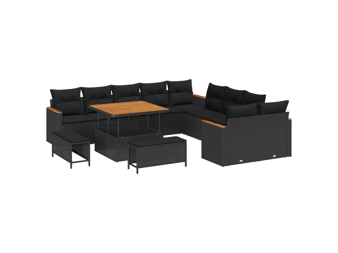 Conjunto 13 Sofá De Jardim Vidaxl Preto Vime Pe (100 X 100 X 71 Cm)