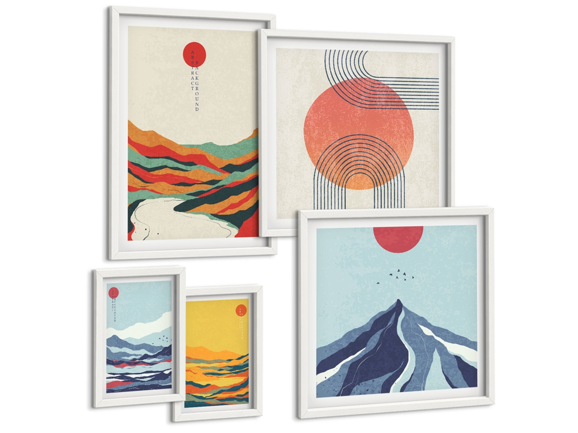Conjunto De Pinturas Paisagens Abstratas De Montanha Espelharte (5 Peças)