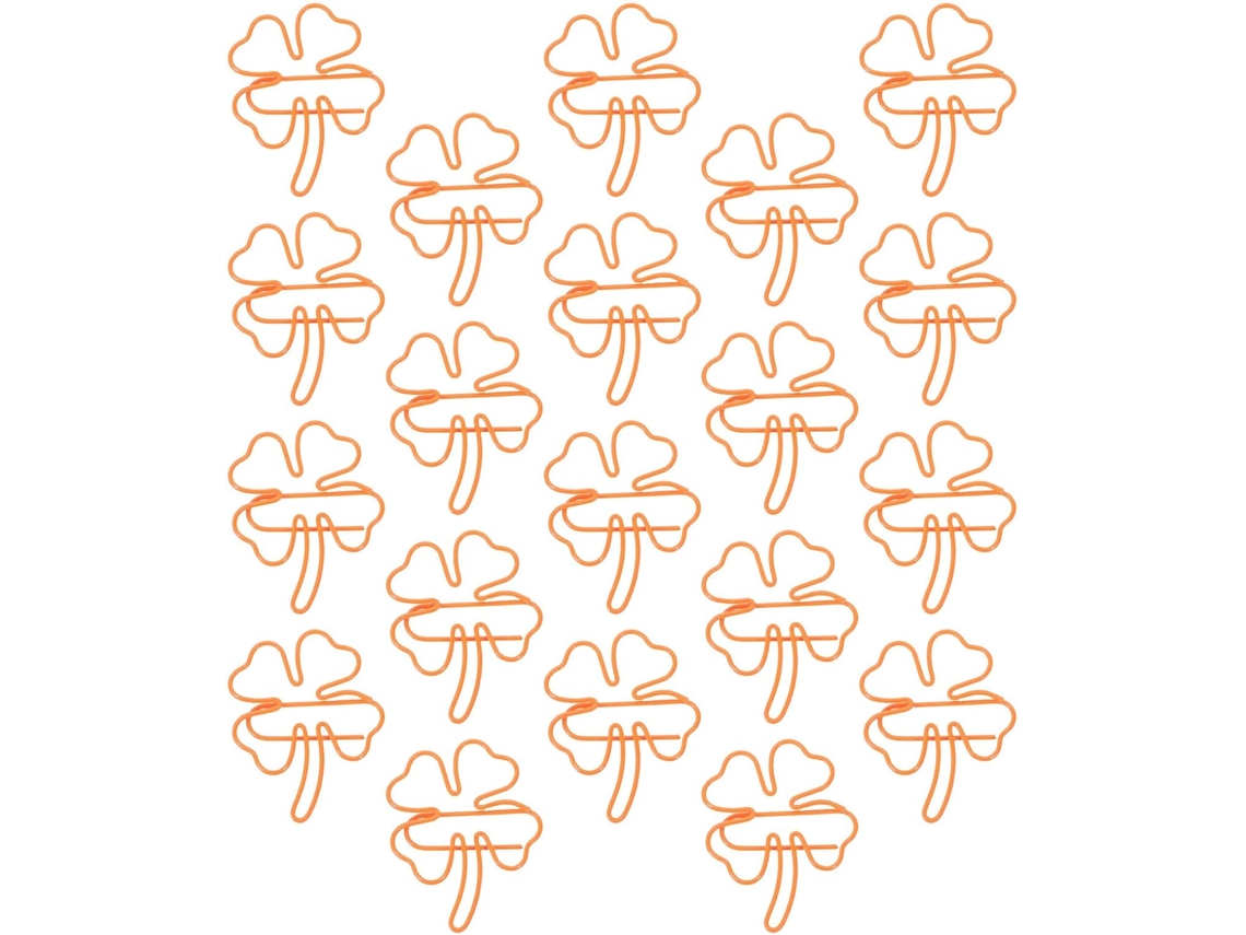 Conjunto de 40 clipes decorativos de metal no formato Trevo Laranja, ideais para artesanato e convites.