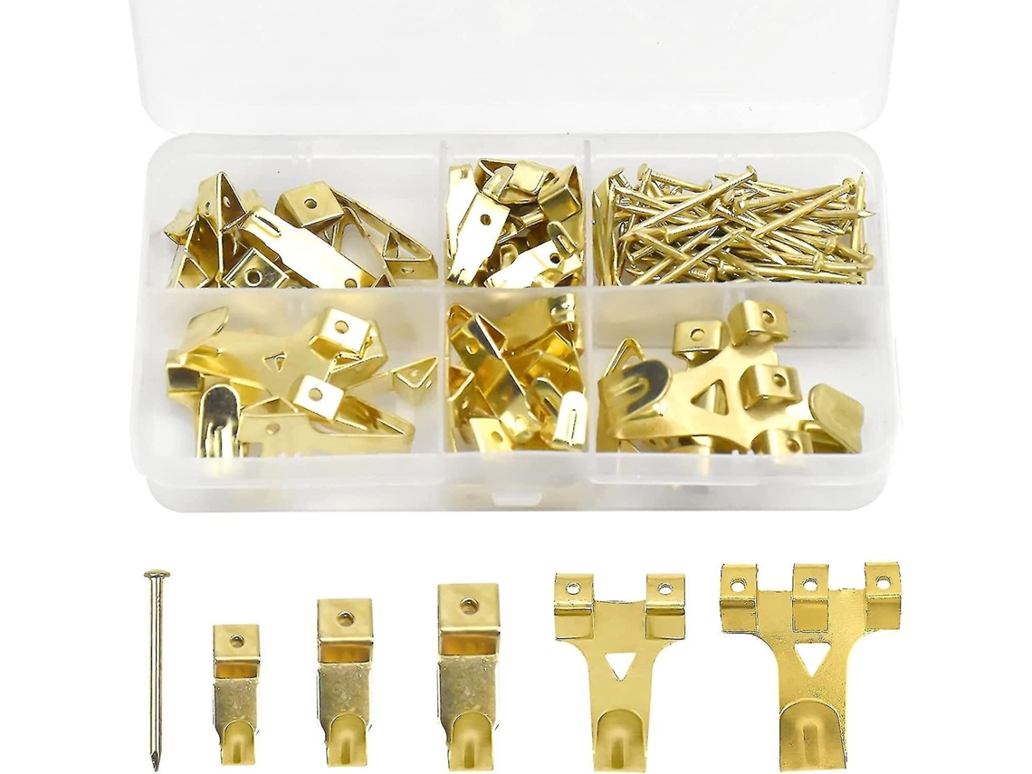 Kit Com 130 Ganchos De Metal Para Parede, Pendurar Quadros Parafusos, Telas, Quadros, Relógios, Espelhos (cor Dourada) Shisa -aquaforge