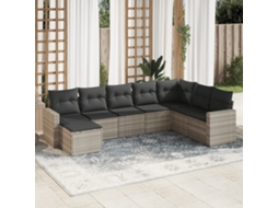 Vidaxl 8 Pcs Conj. Sofás Jardim C/ Almofadões Vime Pe Cinzento-claro