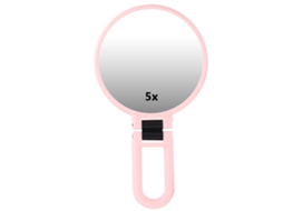 Espejo De Maquillaje Plegable Ajustable Con 5x Aumento Portátil Para Viajes Color Rosa