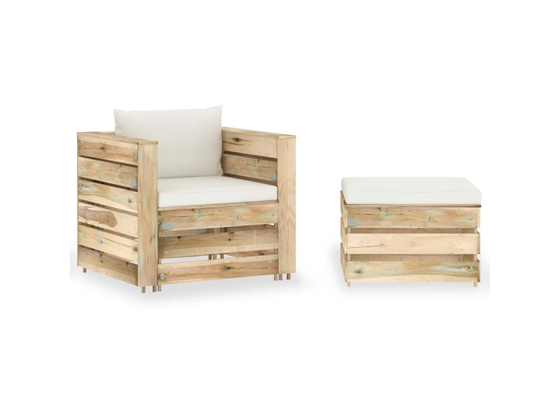 Vidaxl 2 Pcs Conj. Lounge Jardim C/ Almofadões Madeira Impreg. Verde
