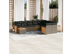 Vidaxl 10 Pcs Conjunto Sofás De Jardim C/ Almofadões Vime Pe Cinzento
