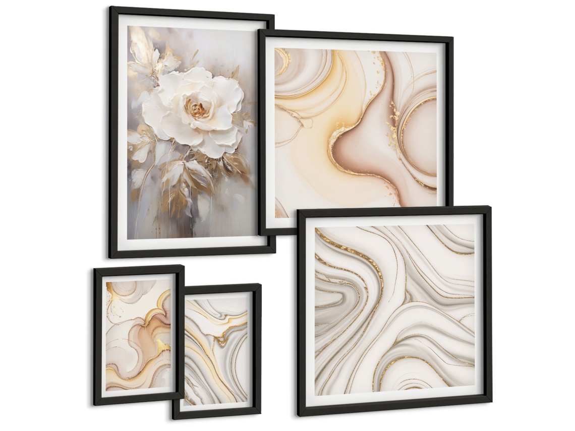 Conjunto De Pinturas Motivos Florais Abstração Elegância Espelharte (5 Peças)