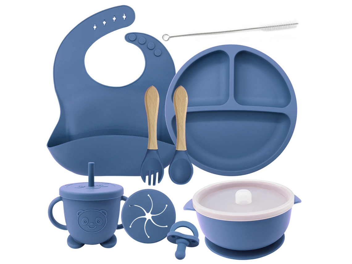 Faqueiro Infantil Em Silicone, Conjunto Para Bebé Com 7 Peças Azul-escuro Panoona