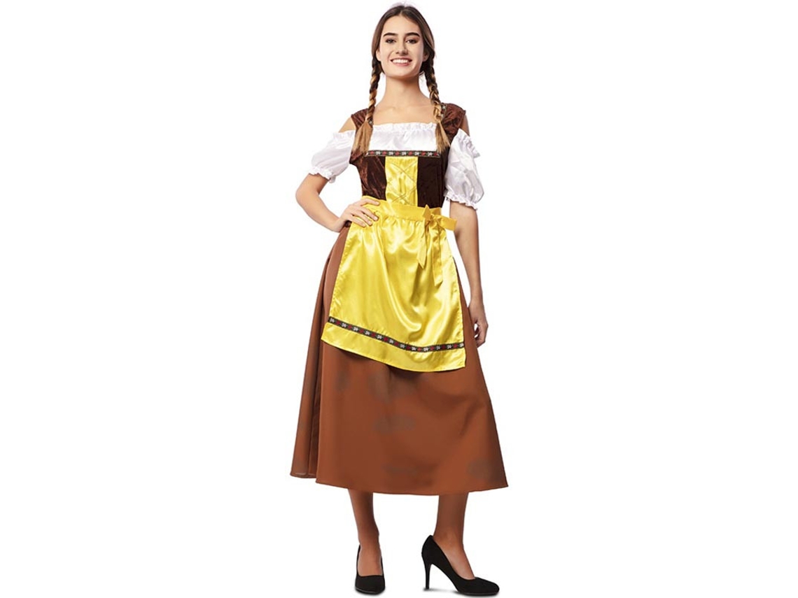 Fato clássico da Baviera castanho e amarelo para mulher