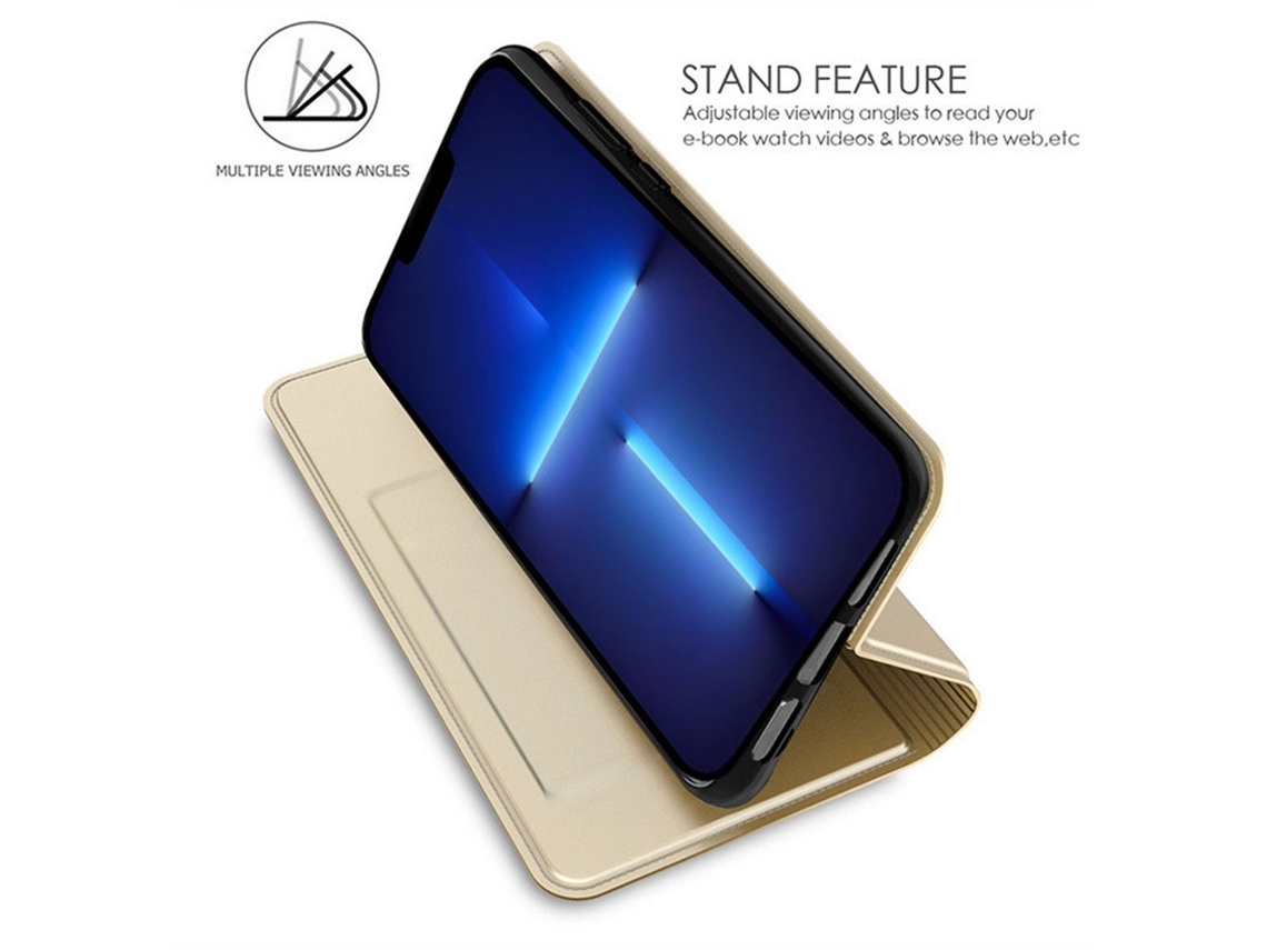 Capa Para Iphone 13 Pro Pele Sintética Magnética Com Porta-cartões Dourado