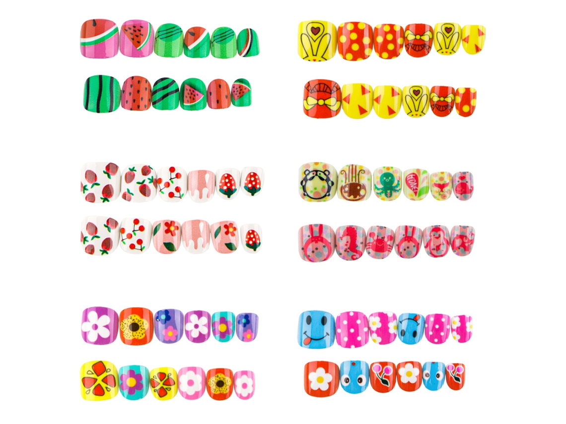 Conjuntos De Unhas Postiças Para Crianças Cobertura Completa Unhas Postiças Curtas Para Crianças Meninas -Estilo1 ZMDECQNA 6 Un