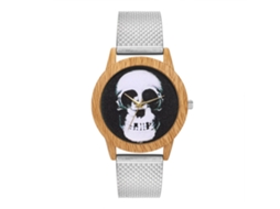 Relógio de Quartzo com Pulseira de Silicone Mesh Padrão de Esqueleto Humano Unico Prata