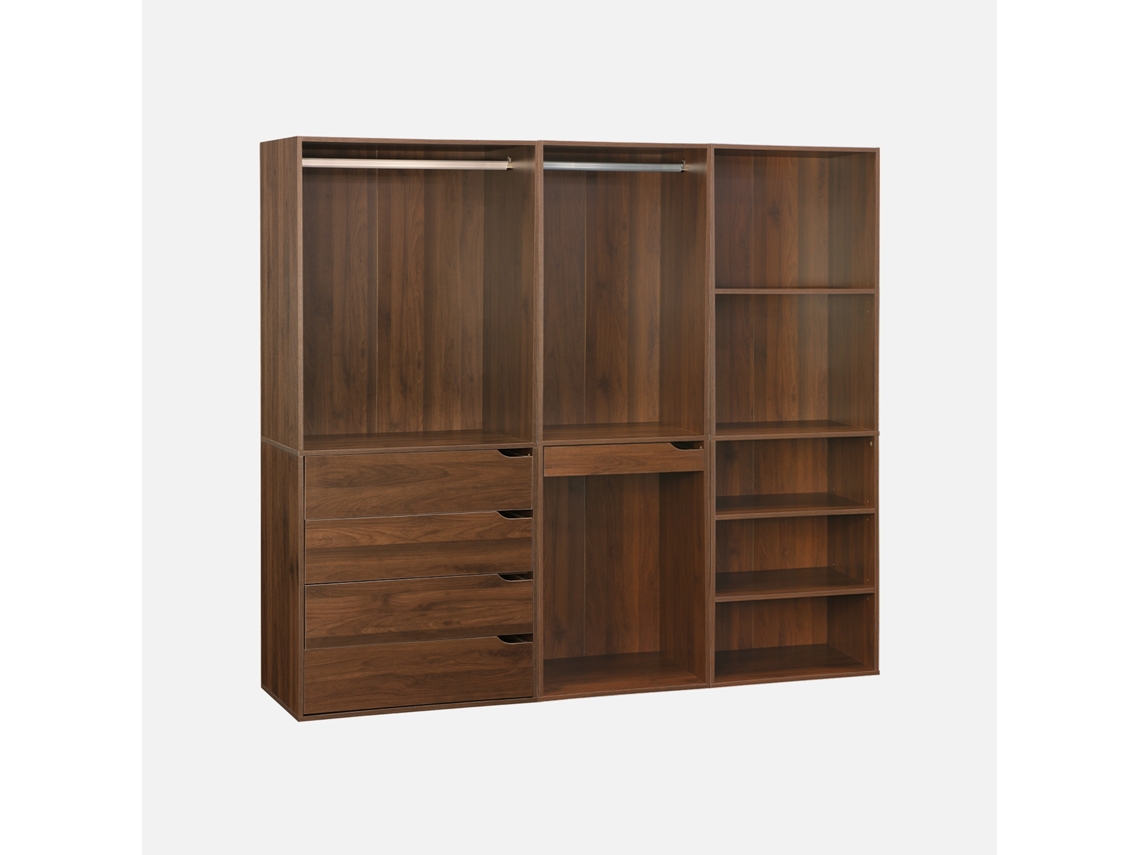 Closet Modular Com Acabamento Em Madeira De 3 Módulos, Madeira De Nogueira