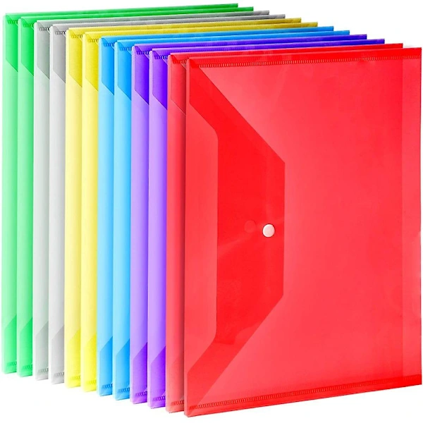 Pacote com 12 Pastas Plásticos Transparentes A4 para Arquivos, Organizadores de Documentos, em 6 Cores Diferentes BRILVIBERA