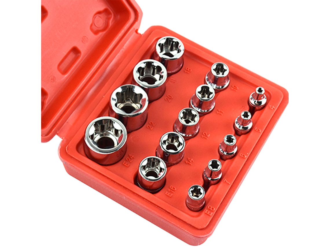 Conjunto 14pcs Soquetes Estrela Fêmea 1/2 3/8 1/4 Drive E4-e24 Com Caixa De Armazenamento