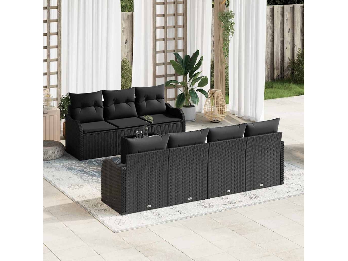 Vidaxl Conjunto De Sofá De Jardim 8 Unid. 7-número De Lugares Preto