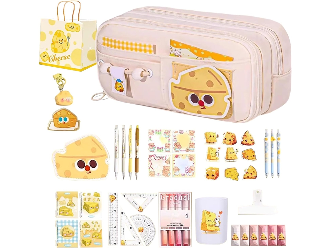 Estojo organizador com compartimentos espaçosos, porta-objetos compacto e charmoso para material escolar.