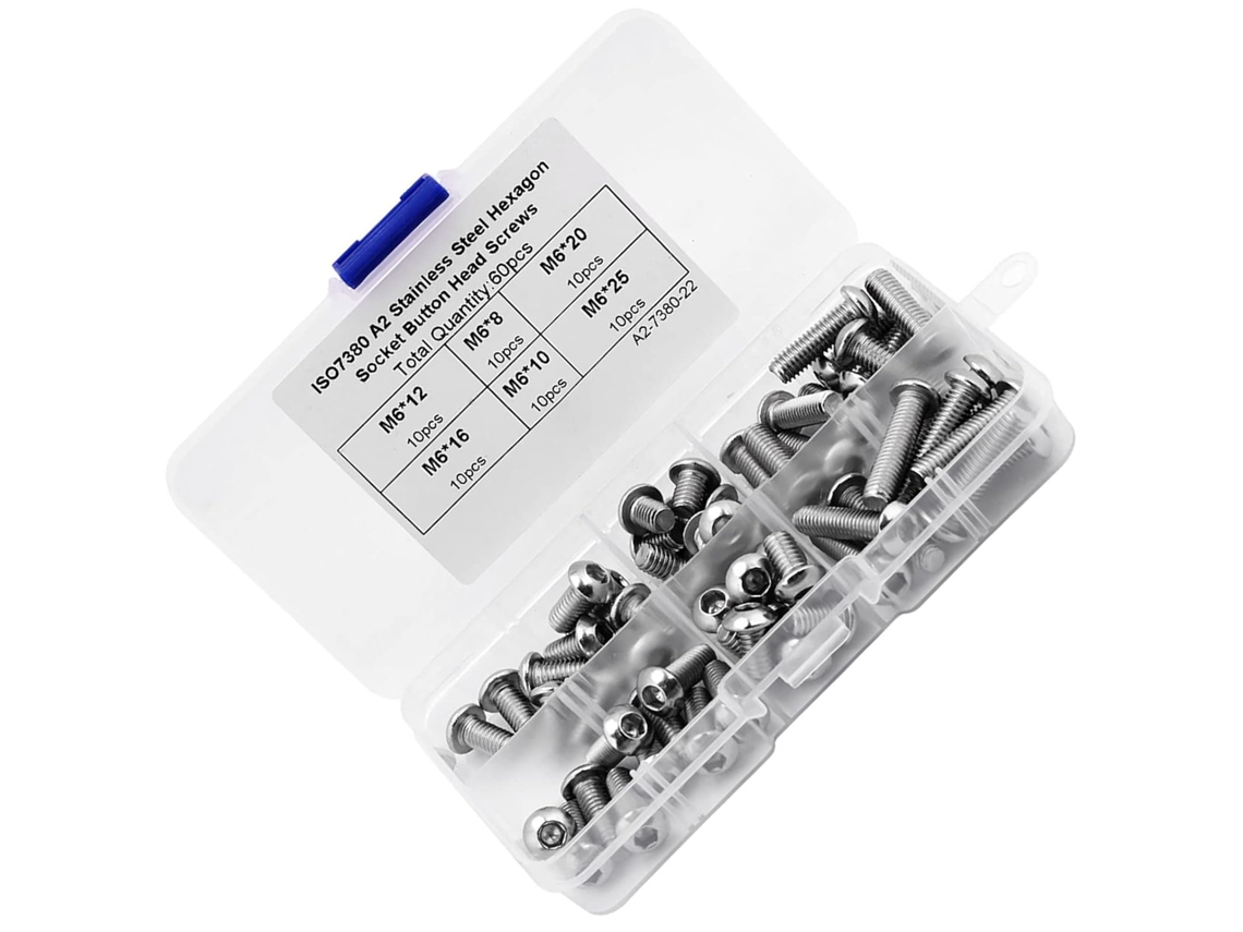Kit Com 60 Parafusos Sextavados De Cabeça Cilíndrica M6 Em Aço