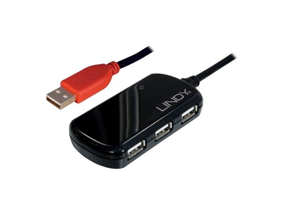 Cabo Extensor Usb 2.0 Ativo Lindy Pro 12m Hub De 4 Portas Cor Preta Fonte De Alimentação 5v 2a Aquaforge