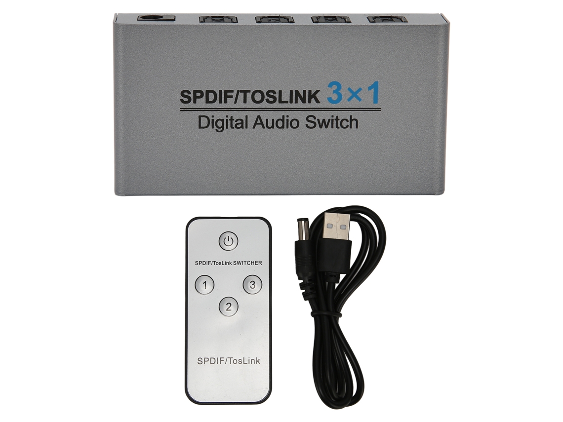 Switch de Áudio Digital Óptico 3 In 1 Out Spdif Toslink. EOOCOO