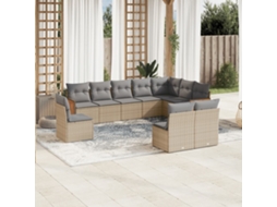 Vidaxl 10 Pcs Conjunto De Sofás P/ Jardim Com Almofadões Vime Pe Bege