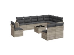 Maison Exclusive - 11 Pcs Conjunto Sofás De Jardim C/ Almofadões Vime Pe Cinzento