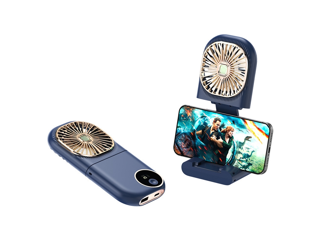Ventilador Portátil Dobrável com Cordão para Pendurar Mini Ventilador Multifuncional Azul