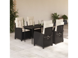 Vidaxl 5 Pcs Conjunto De Jantar P/ Jardim C/ Almofadões Vime Pe Preto