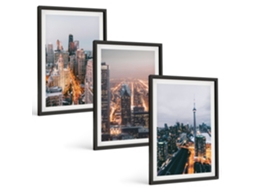 Conjunto De Pinturas Cidades À Noite, Arranha-céus, Luzes Espelharte (3 Peças 40x60 Cm)