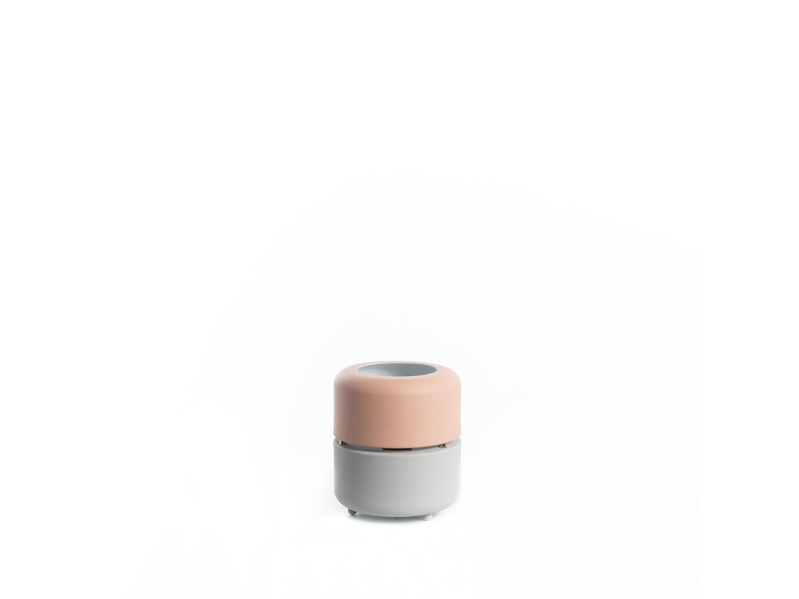 Luminária De Mesa Idra Em Metal Pintado De Rosa E Cinza Com Base Preta, Soquete E27, Potência Máxima De 40w, Design Compacto 16x16x19 Cm - Idra