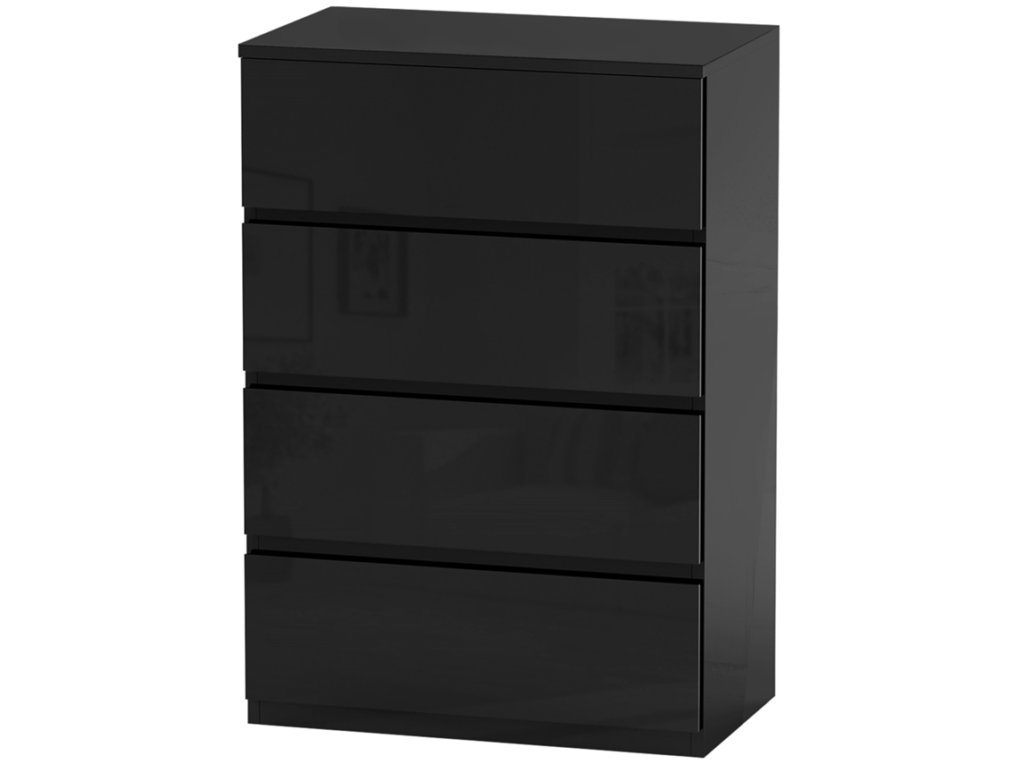 Cómoda Com 4 Gavetas De Madeira Cómoda De Dormitório Cómoda Branca Para Sala De Estar Estilo Moderno 55x34x80 Cm Preto