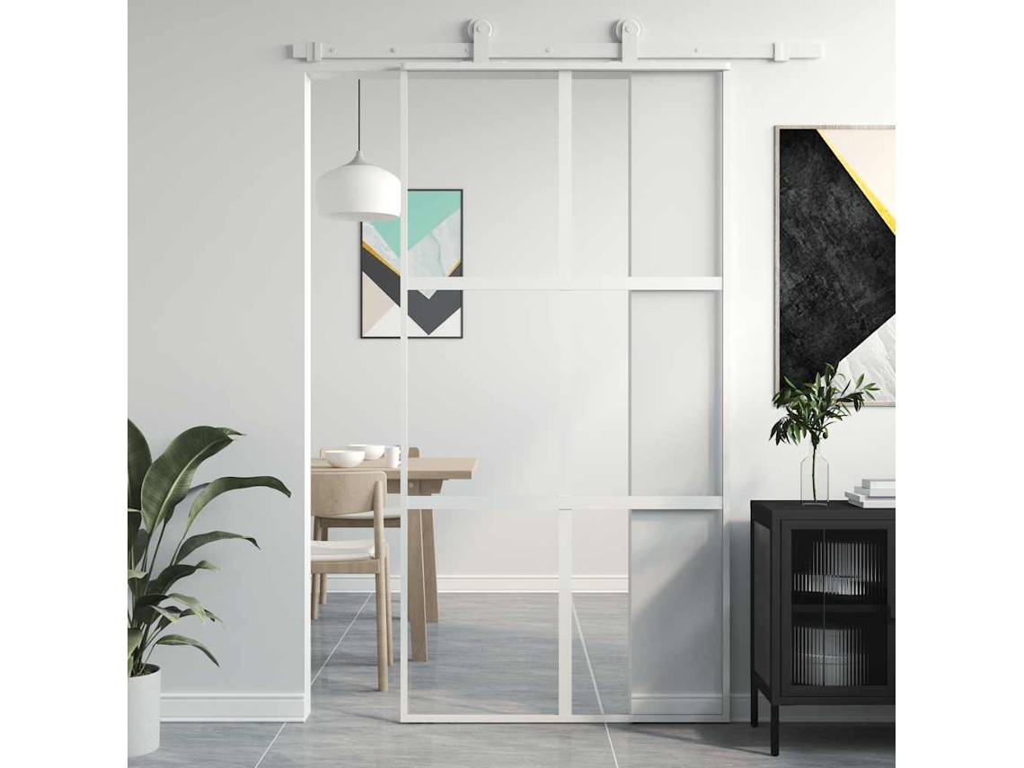 Vidaxl Porta Deslizante 102,5x205 Cm Vidro Temperado E Alumínio Branco