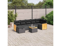 Vidaxl 8 Pcs Conjunto Sofás De Jardim Com Almofadões Vime Pe Preto