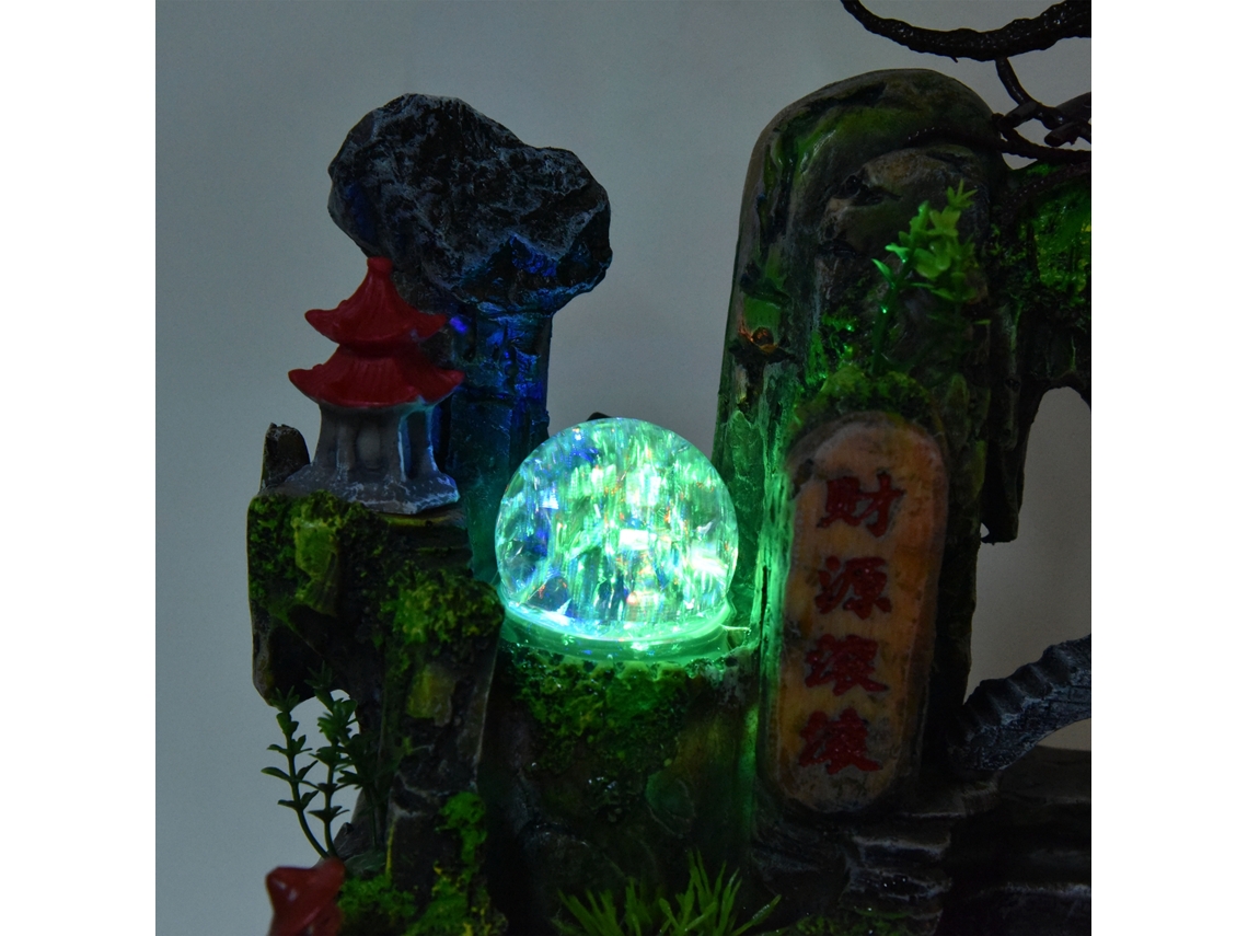 Rockery Flowing Water Ornament (with Transparent String Hole Lights, Atomizer Included In Shipment) Eoocoo