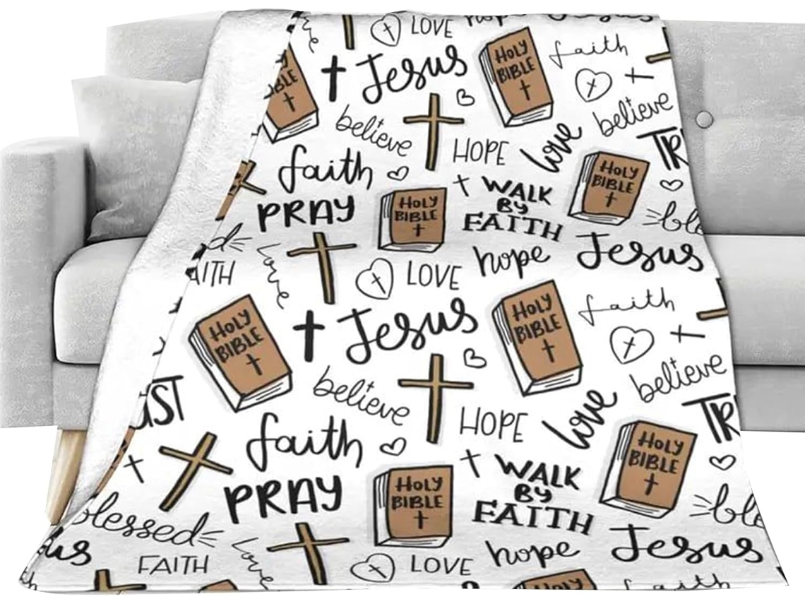 Manta de Oração Religiosa Leve, com Estampa Cristã Suave, Versículo Bíblico Inspirador, Tecido CHABERLU