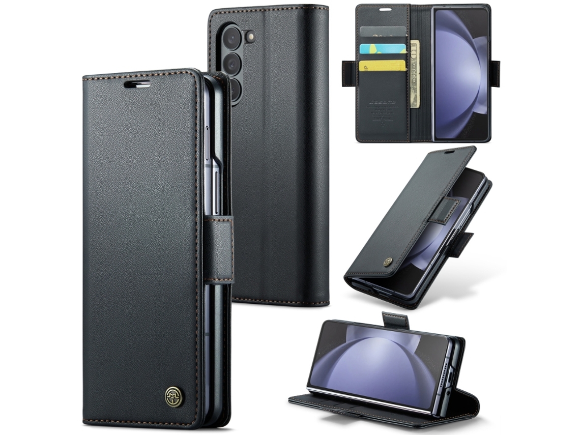 Capa Para Samsung Galaxy Z Fold5 Borboleta Fivela Litchi Textura De Telefone De Couro Rfid Antirroubo Preta