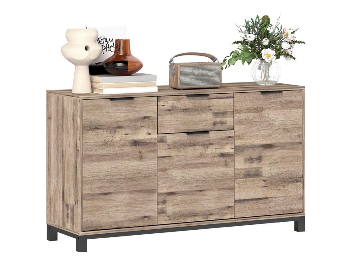 Buffet Industrial em Madeira Marrom, com Gaveta e 3 Armários, 120x36.5x70cm S/MARCA