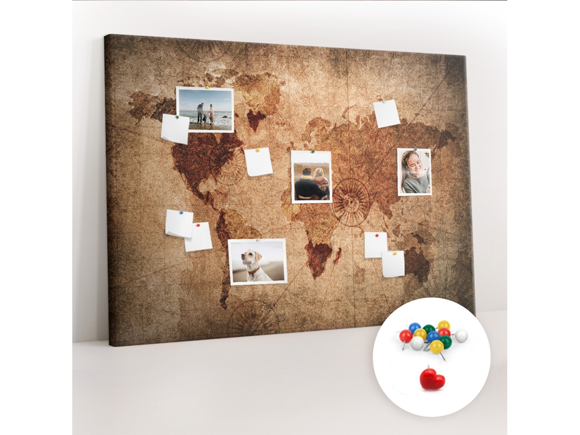 Quadro De Cortiça Mapa-múndi Antigo Para O Corredor Espelharte (140x100 Cm)