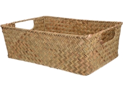 Cesto De Fibra Vegetal Natural Trançada, Pequeno De Armazenamento, 33x23x11 Cm