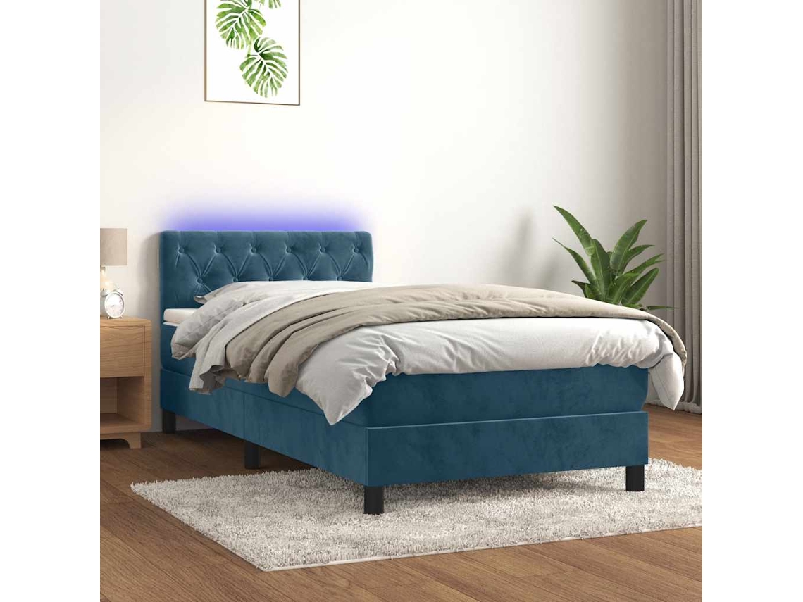 Vidaxl Cama Box Spring C/ Colchão/led 80x200 Cm Veludo Azul-escuro