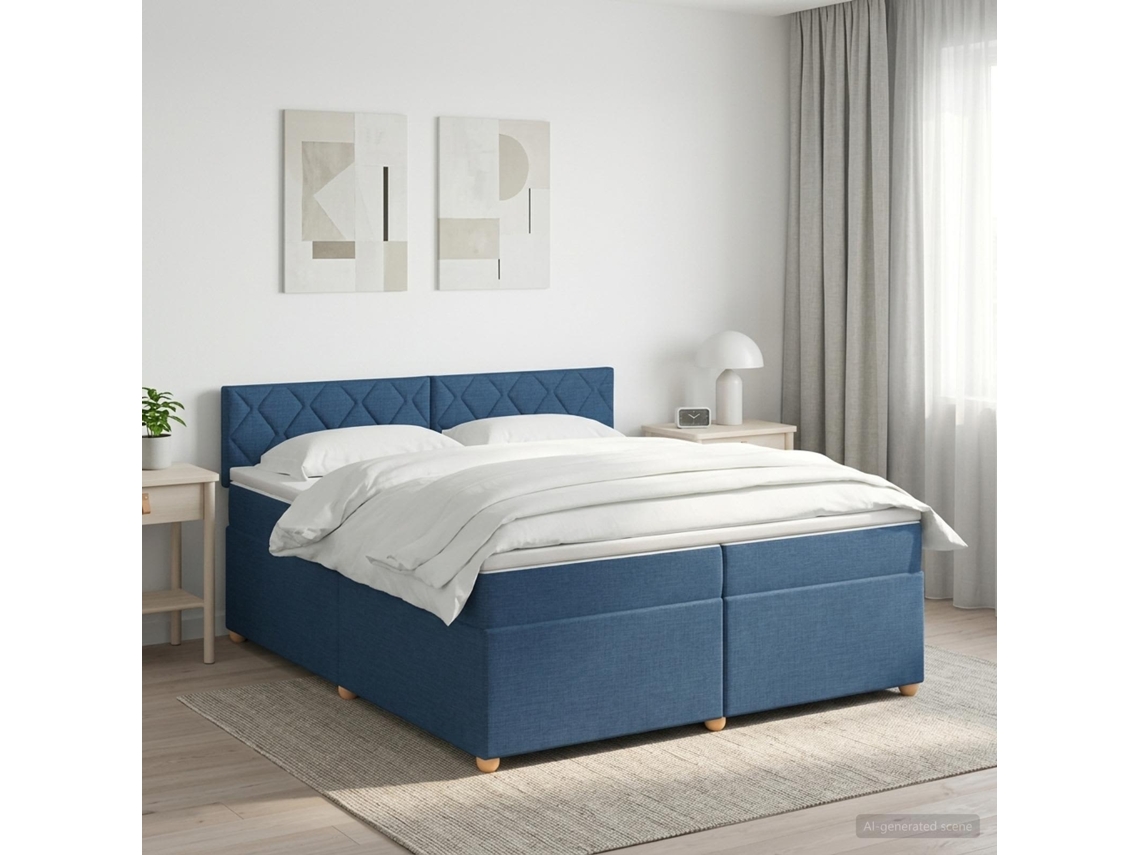 Vidaxl Cama Box Spring Com Colchão Azul 200 X 200 Cm Tecido