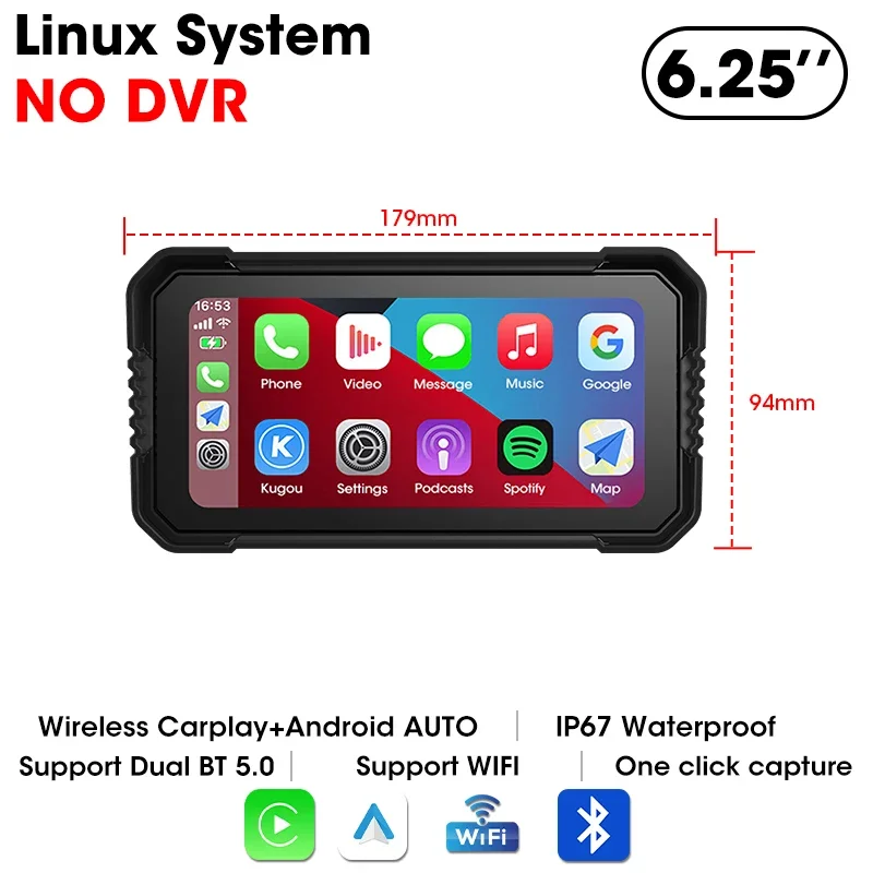 (sem Câmera) Câmera Veicular Para Motocicleta De 6,25 Polegadas, Com Carplay Sem Fio E À Prova D'água.