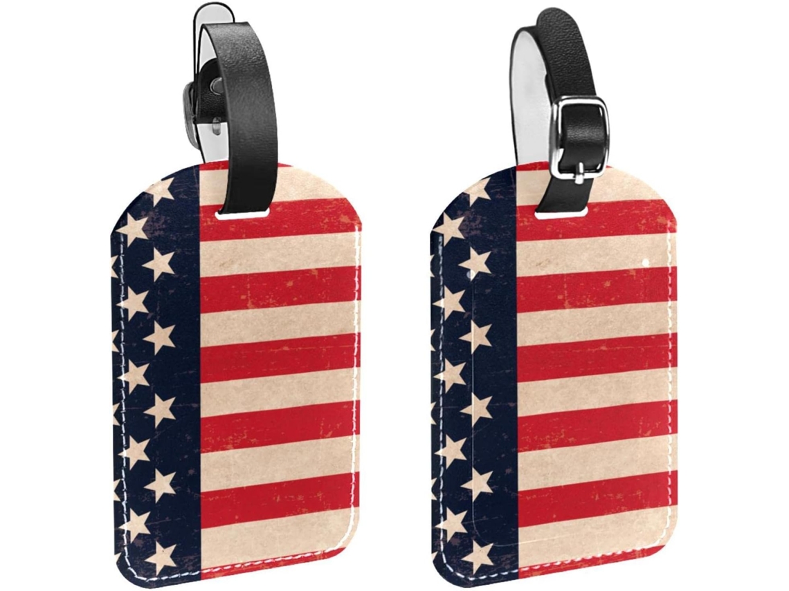 Conjunto De 2 Etiquetas Bagagem Retrô Em Imitação Couro Com A Bandeira Americana