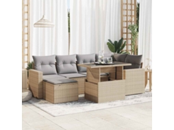 Vidaxl 7 Pcs Conjunto De Sofás P/ Jardim Com Almofadões Vime Pe Bege