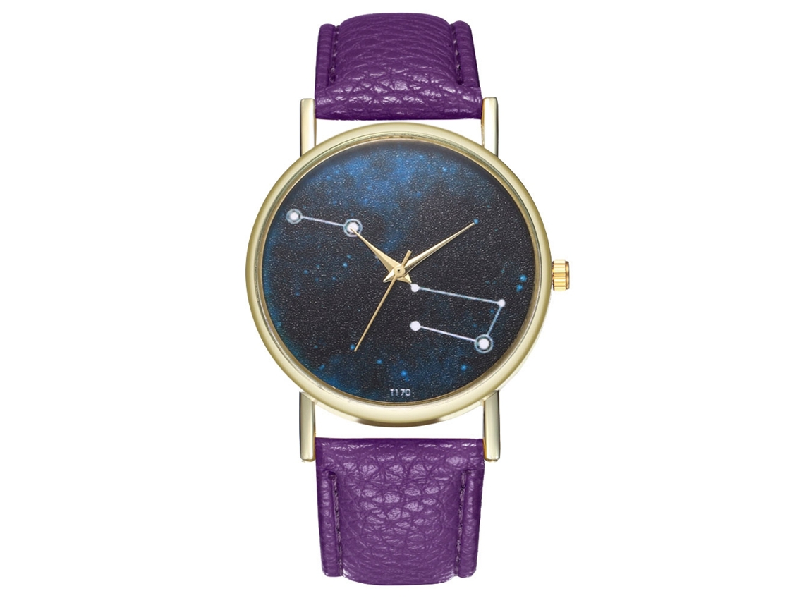 Reloj De Pulsera De Cuarzo Zhoulianfa Unisex Con Correa De Cuero Pu Dial Redondo Morado